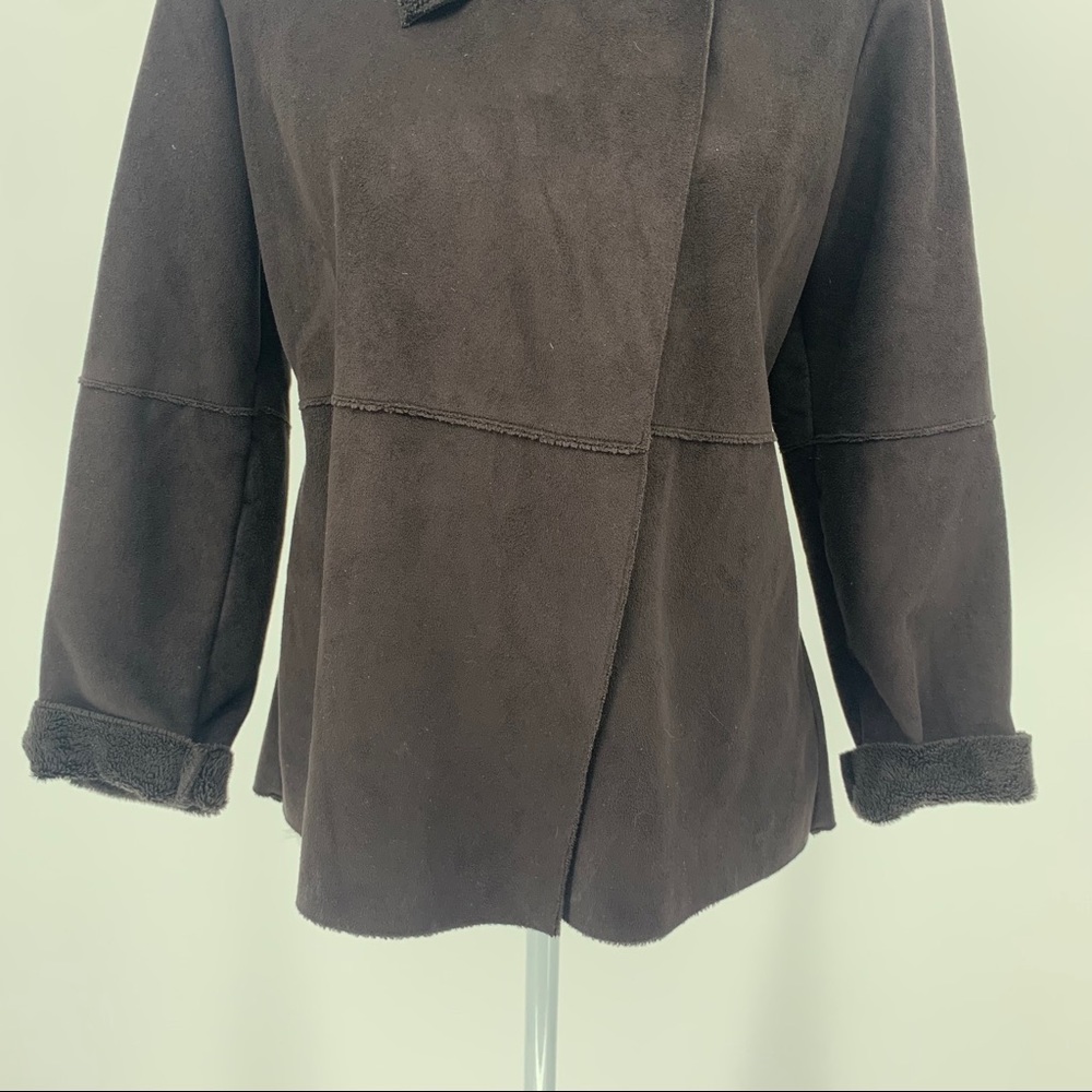 Orvis Brown Fleece Lined Fold Over Wrap Cape Coat - Picture 2 of 12